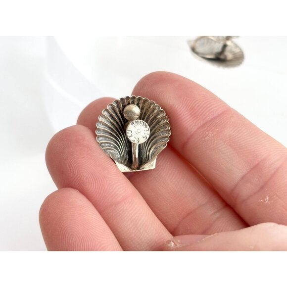 Seashell Carved Vintage Scalloped Screw Back Sterling Silver 925 Stud Earrings - Picture 10 of 12
